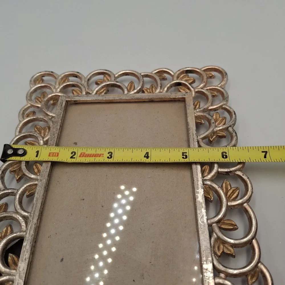 Vintage 1996 Elsa L Inc Picture Frame Silver Gold Leaf Filigree Scroll 3.5x5